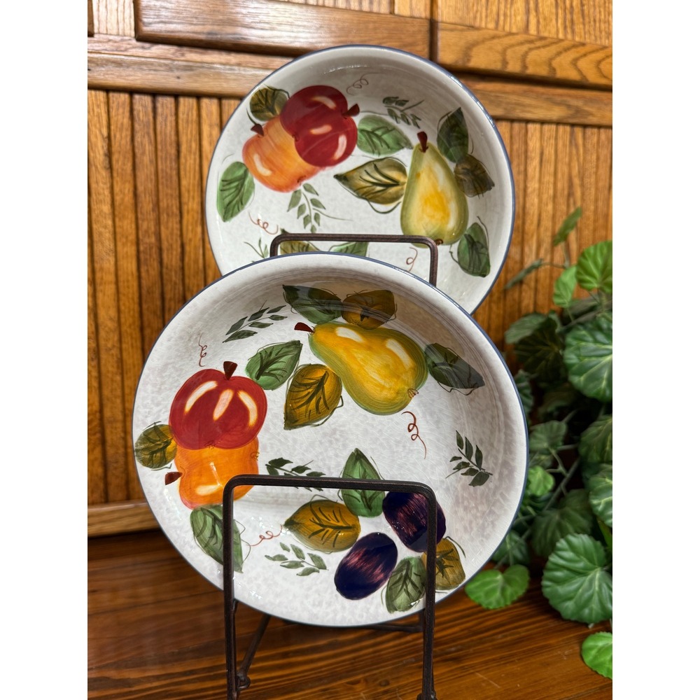 Oneida Vintage Fruit Pasta Bowls Set of 2 7.5" Multicolor Good Hand Painted